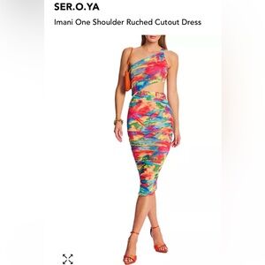 SER.O.YA Red and Pink One Shoulder Bodycon Dress
